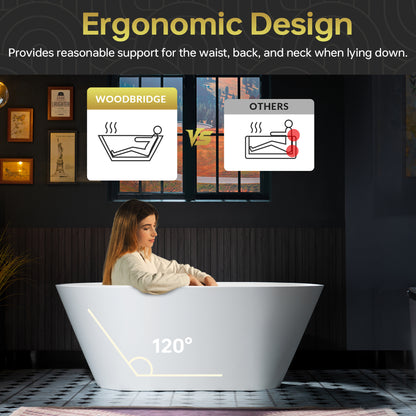 WOODBRIDGE 59" B0041-2.0 | Contemporary Freestanding Solid Surface Stone Resin Bathtub | Matte White Luxury Soaking Tub