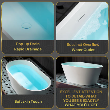 WOODBRIDGE 59" B0041-2.0 | Contemporary Freestanding Solid Surface Stone Resin Bathtub | Matte White Luxury Soaking Tub
