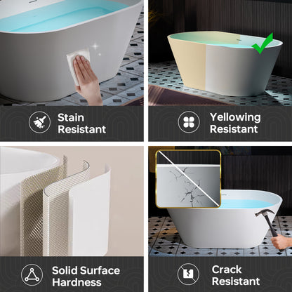 WOODBRIDGE 59" B0041-2.0 | Contemporary Freestanding Solid Surface Stone Resin Bathtub | Matte White Luxury Soaking Tub