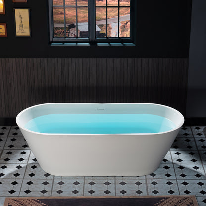 WOODBRIDGE 67" B0042-2.0 | Contemporary Freestanding Solid Surface Stone Resin Bathtub | Matte White Luxury Soaking Tub