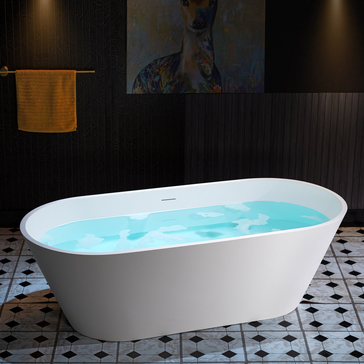 WOODBRIDGE 67" B0042-2.0 | Contemporary Freestanding Solid Surface Stone Resin Bathtub | Matte White Luxury Soaking Tub