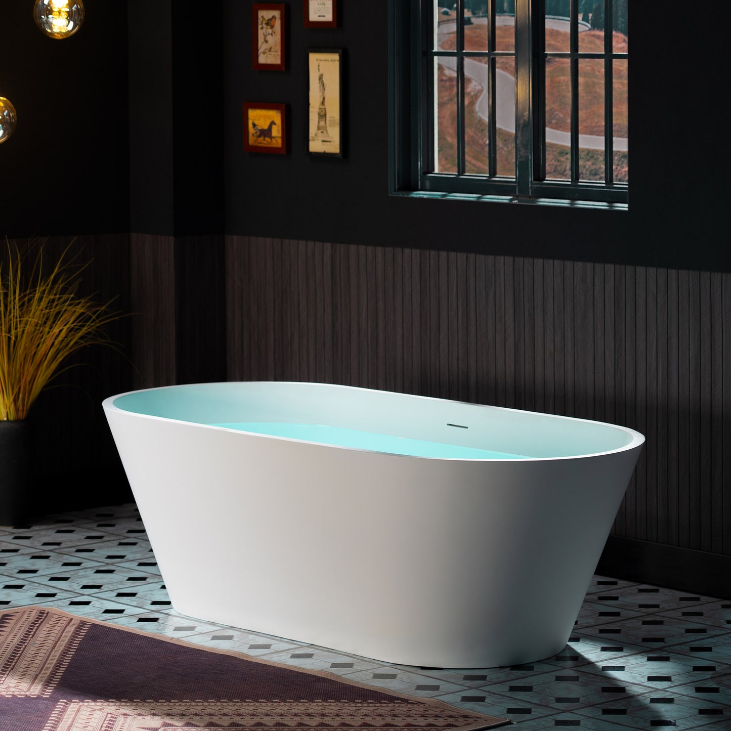 WOODBRIDGE 67" B0042-2.0 | Contemporary Freestanding Solid Surface Stone Resin Bathtub | Matte White Luxury Soaking Tub