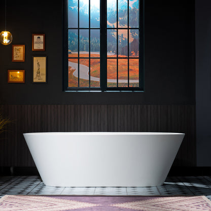 WOODBRIDGE 67" B0042-2.0 | Contemporary Freestanding Solid Surface Stone Resin Bathtub | Matte White Luxury Soaking Tub