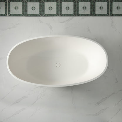 WOODBRIDGE 55" B0043-2.0 | Contemporary Freestanding Solid Surface Stone Resin Bathtub | Matte White Luxury Soaking Tub