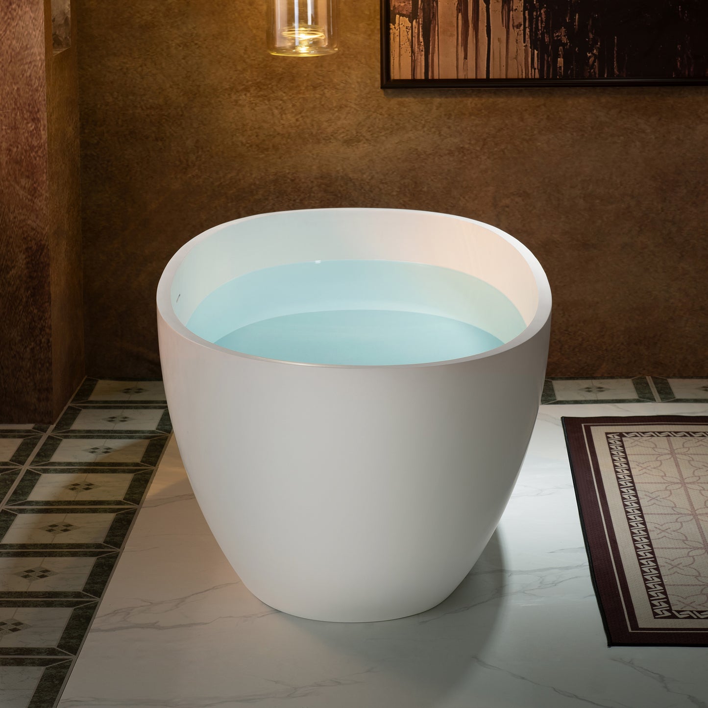 WOODBRIDGE 55" B0043-2.0 | Contemporary Freestanding Solid Surface Stone Resin Bathtub | Matte White Luxury Soaking Tub