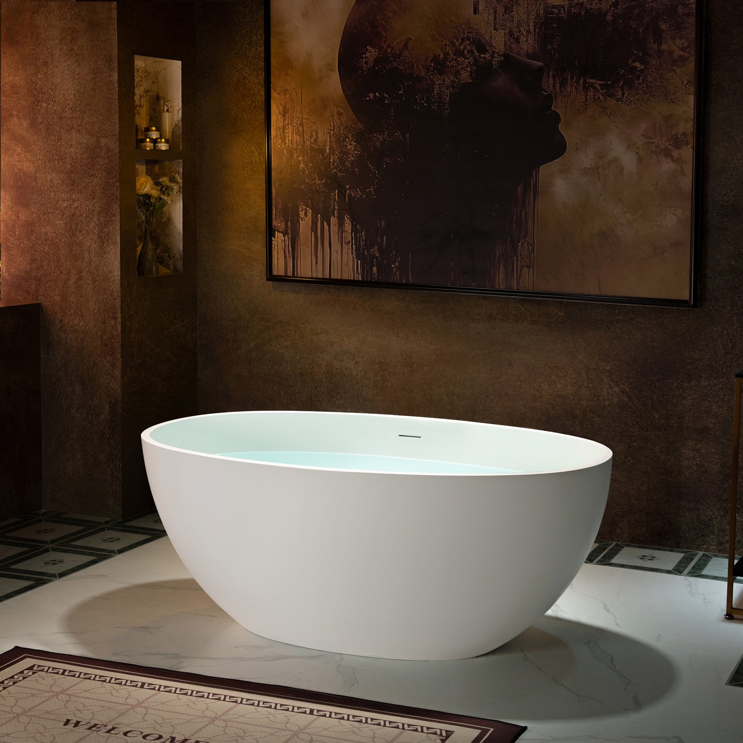 WOODBRIDGE 55" B0043-2.0 | Contemporary Freestanding Solid Surface Stone Resin Bathtub | Matte White Luxury Soaking Tub