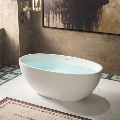 WOODBRIDGE 55" B0043-2.0 | Contemporary Freestanding Solid Surface Stone Resin Bathtub | Matte White Luxury Soaking Tub