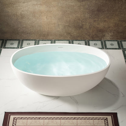 WOODBRIDGE 55" B0043-2.0 | Contemporary Freestanding Solid Surface Stone Resin Bathtub | Matte White Luxury Soaking Tub