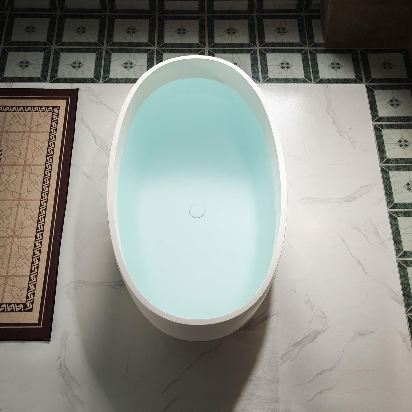 WOODBRIDGE 55" B0043-2.0 | Contemporary Freestanding Solid Surface Stone Resin Bathtub | Matte White Luxury Soaking Tub