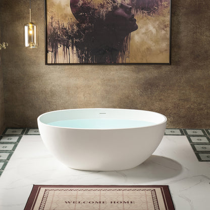 WOODBRIDGE 55" B0043-2.0 | Contemporary Freestanding Solid Surface Stone Resin Bathtub | Matte White Luxury Soaking Tub