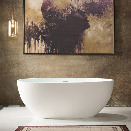 WOODBRIDGE 55" B0043-2.0 | Contemporary Freestanding Solid Surface Stone Resin Bathtub | Matte White Luxury Soaking Tub
