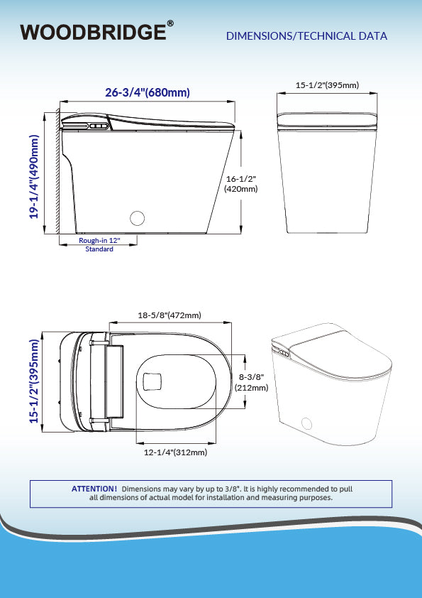 WOODBRIDGE GT100 | Smart Toilet | with Auto Open/Close, Heated Seat & Auto Flush | ADA Standard Height