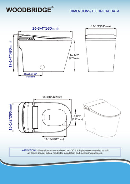 WOODBRIDGE GT100 | Smart Toilet | with Auto Open/Close, Heated Seat & Auto Flush | ADA Standard Height