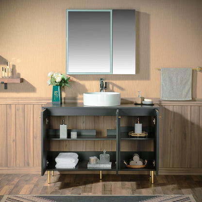 WOODBRIDGE 48" Dubai-BG-48 | Modern Bathroom Vanity | with Round Ceramic Vessel Sink, Black Engineered Stone Top, Matte Black Finish, Gold Accents & Slim Frame Design