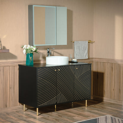 WOODBRIDGE 48" Dubai-BG-48 | Modern Bathroom Vanity | with Round Ceramic Vessel Sink, Black Engineered Stone Top, Matte Black Finish, Gold Accents & Slim Frame Design
