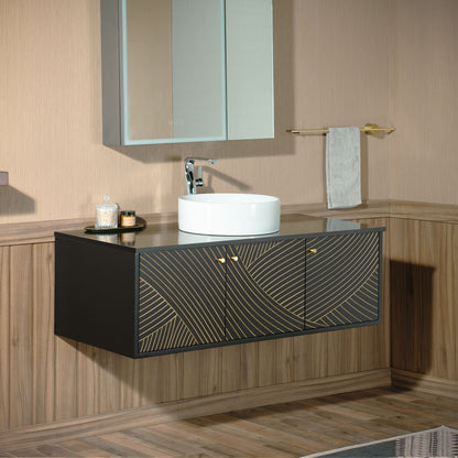 WOODBRIDGE 48" Dubai-BG-48FW | Wall-Mounted Floating Bathroom Vanity with Black Stone Top & Round Vessel Sink
