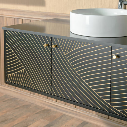 WOODBRIDGE 48" Dubai-BG-48FW | Wall-Mounted Floating Bathroom Vanity with Black Stone Top & Round Vessel Sink
