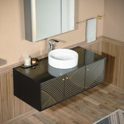 WOODBRIDGE 48" Dubai-BG-48FW | Wall-Mounted Floating Bathroom Vanity with Black Stone Top & Round Vessel Sink