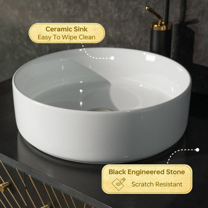 WOODBRIDGE 48" Dubai-BG-48FW | Wall-Mounted Floating Bathroom Vanity with Black Stone Top & Round Vessel Sink