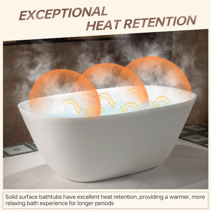 WOODBRIDGE 59" B0047-2.0 | Contemporary Freestanding Solid Surface Stone Resin Bathtub |  Matte White Luxury Soaking Tub