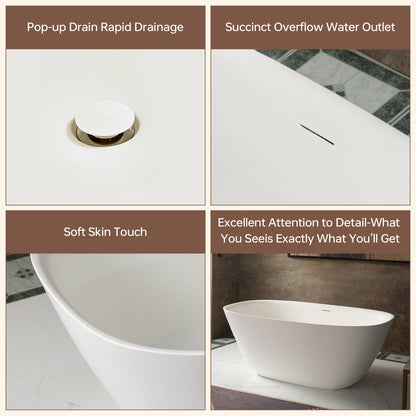 WOODBRIDGE 59" B0047-2.0 | Contemporary Freestanding Solid Surface Stone Resin Bathtub |  Matte White Luxury Soaking Tub