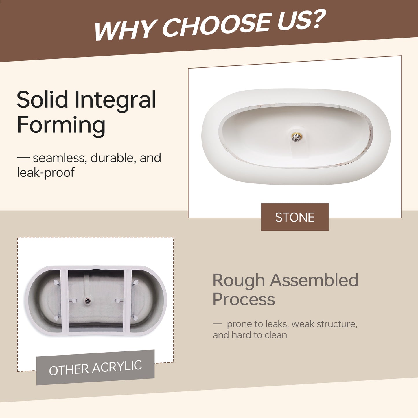 WOODBRIDGE 59" B0047-2.0 | Contemporary Freestanding Solid Surface Stone Resin Bathtub |  Matte White Luxury Soaking Tub