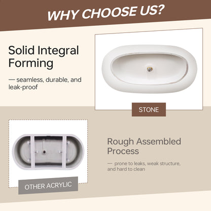 WOODBRIDGE 59" B0047-2.0 | Contemporary Freestanding Solid Surface Stone Resin Bathtub |  Matte White Luxury Soaking Tub