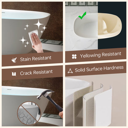 WOODBRIDGE 59" B0047-2.0 | Contemporary Freestanding Solid Surface Stone Resin Bathtub |  Matte White Luxury Soaking Tub