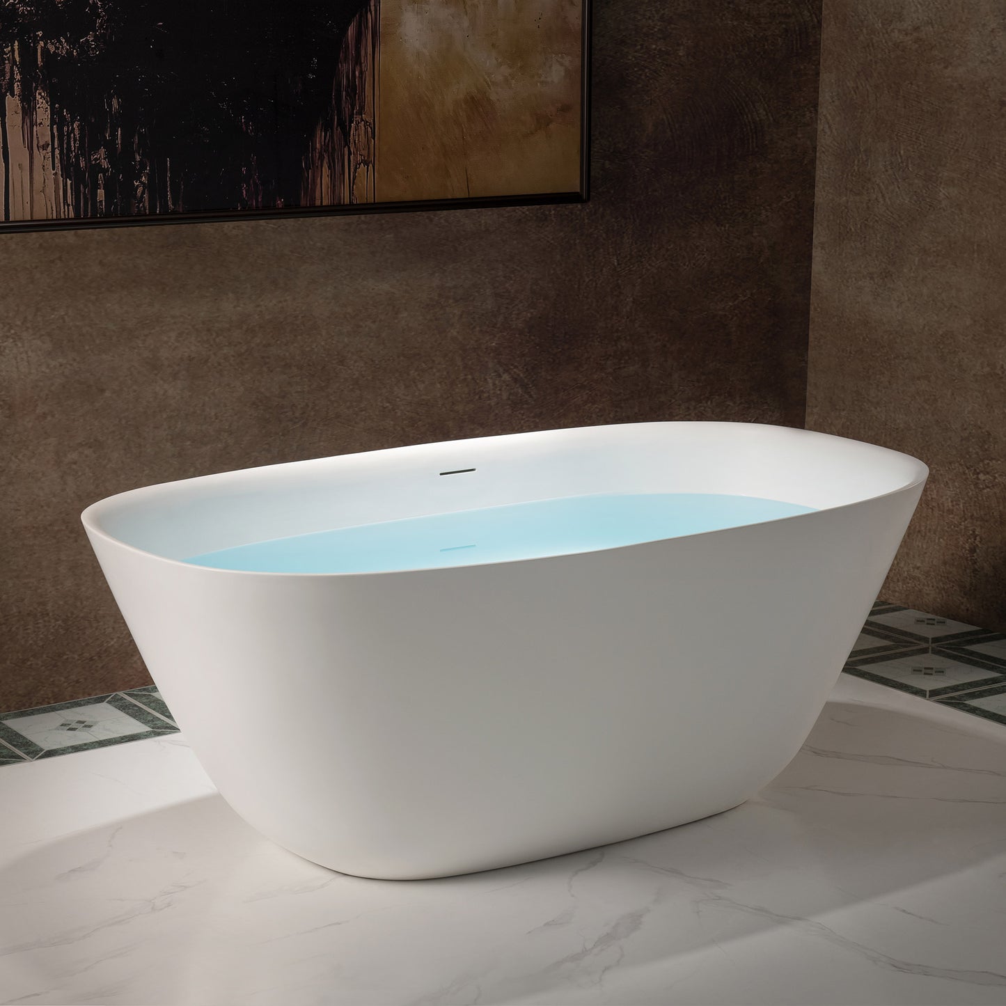 WOODBRIDGE 59" B0047-2.0 | Contemporary Freestanding Solid Surface Stone Resin Bathtub |  Matte White Luxury Soaking Tub