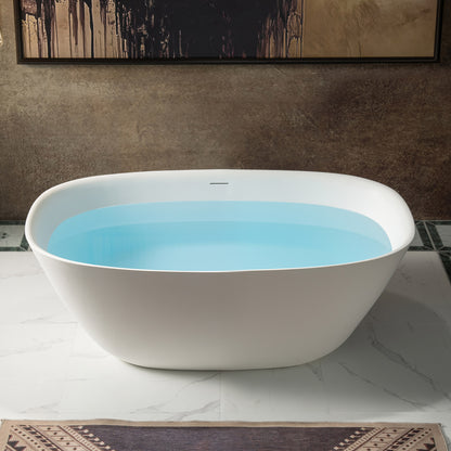 WOODBRIDGE 59" B0047-2.0 | Contemporary Freestanding Solid Surface Stone Resin Bathtub |  Matte White Luxury Soaking Tub