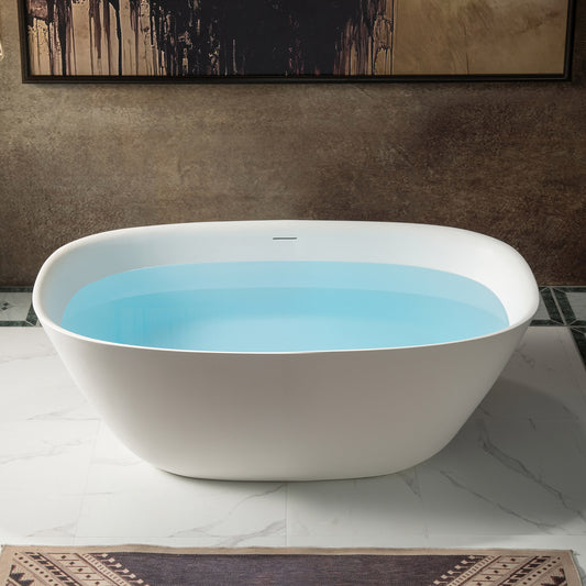 WOODBRIDGE 59" B0047-2.0 | Contemporary Freestanding Solid Surface Stone Resin Bathtub |  Matte White Luxury Soaking Tub