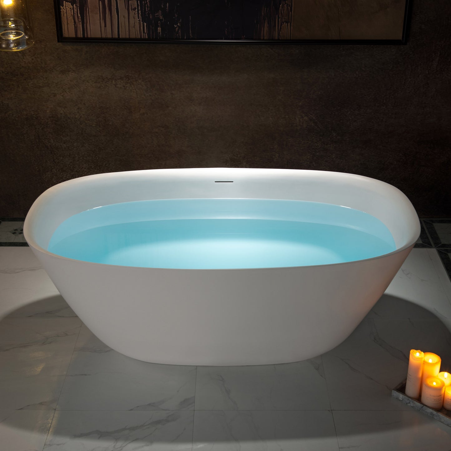 WOODBRIDGE 59" B0047-2.0 | Contemporary Freestanding Solid Surface Stone Resin Bathtub |  Matte White Luxury Soaking Tub