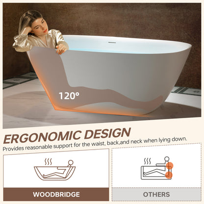 WOODBRIDGE 59" B0047-2.0 | Contemporary Freestanding Solid Surface Stone Resin Bathtub |  Matte White Luxury Soaking Tub