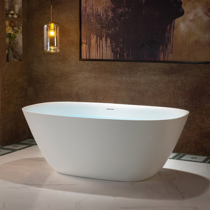 WOODBRIDGE 59" B0047-2.0 | Contemporary Freestanding Solid Surface Stone Resin Bathtub |  Matte White Luxury Soaking Tub