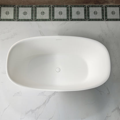 WOODBRIDGE 59" B0047-2.0 | Contemporary Freestanding Solid Surface Stone Resin Bathtub |  Matte White Luxury Soaking Tub