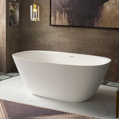 WOODBRIDGE 59" B0047-2.0 | Contemporary Freestanding Solid Surface Stone Resin Bathtub |  Matte White Luxury Soaking Tub