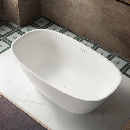 WOODBRIDGE 59" B0047-2.0 | Contemporary Freestanding Solid Surface Stone Resin Bathtub |  Matte White Luxury Soaking Tub