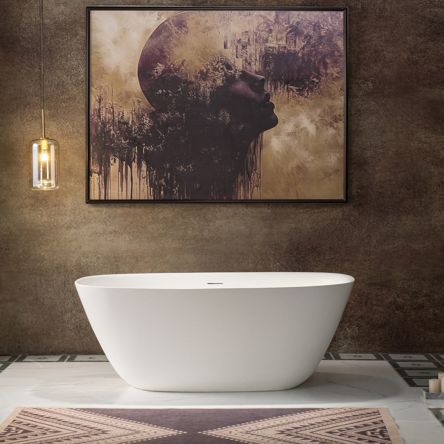 WOODBRIDGE 59" B0047-2.0 | Contemporary Freestanding Solid Surface Stone Resin Bathtub |  Matte White Luxury Soaking Tub