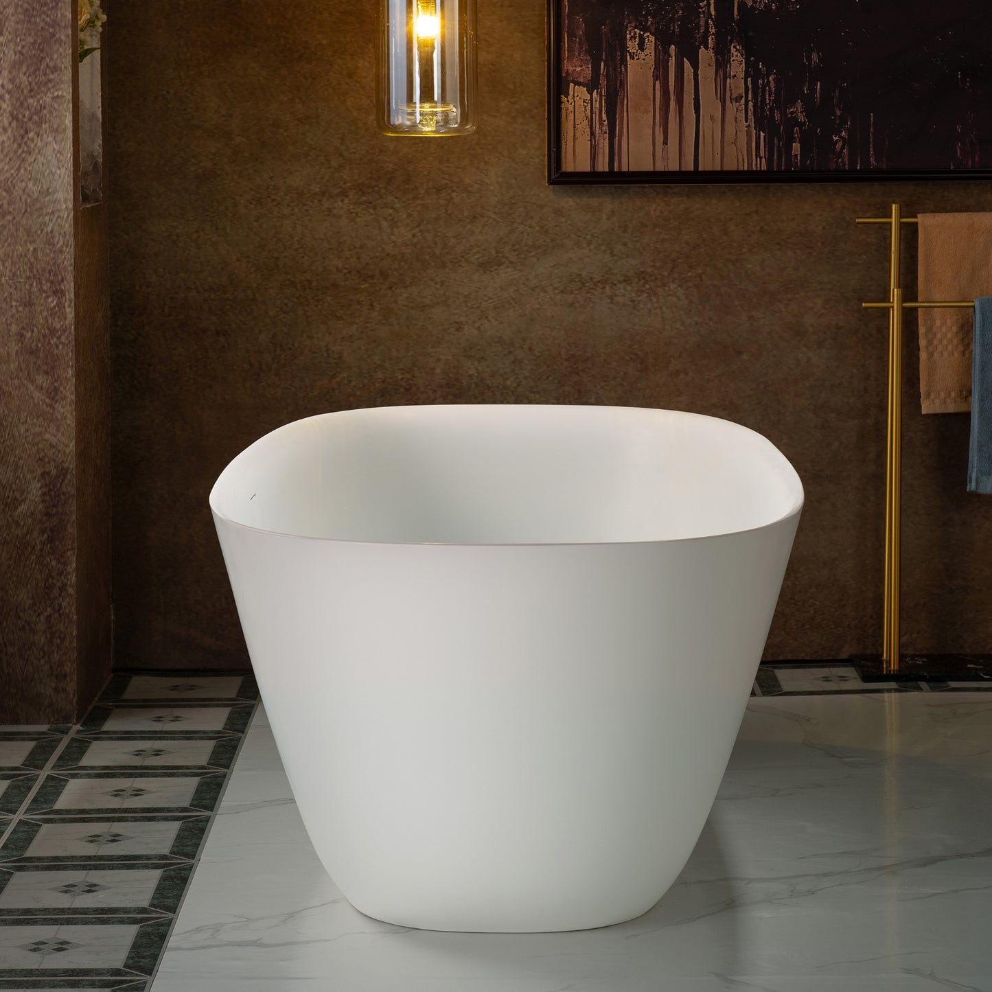 WOODBRIDGE 59" B0047-2.0 | Contemporary Freestanding Solid Surface Stone Resin Bathtub |  Matte White Luxury Soaking Tub