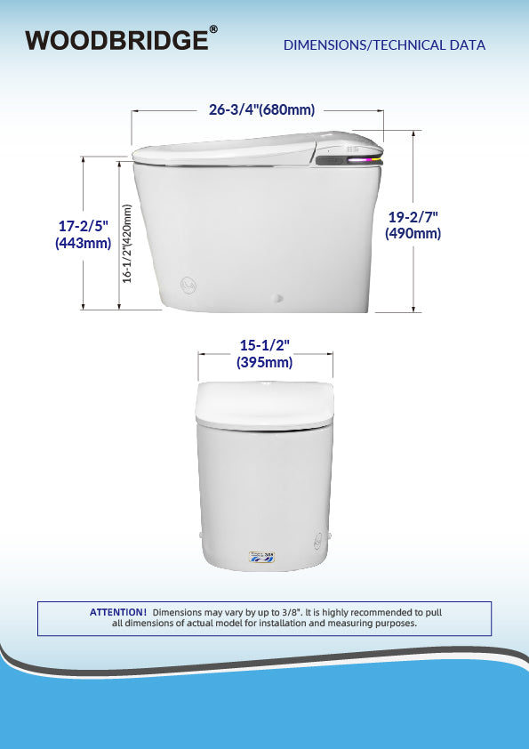 WOODBRIDGE GT071-2.0 |  ADA Height Smart Bidet Toilet | with Auto Lid, UV Nozzle & Warm Air Dryer