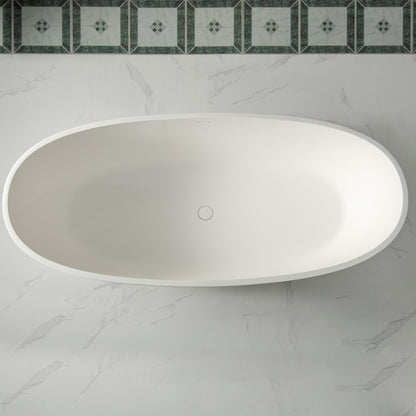 WOODBRIDGE 71" MST0805 | Luxury Contemporary Solid Surface Stone Resin Freestanding Bathtub | Matte White Modern Soaking Tub with Sleek Ergonomic Design