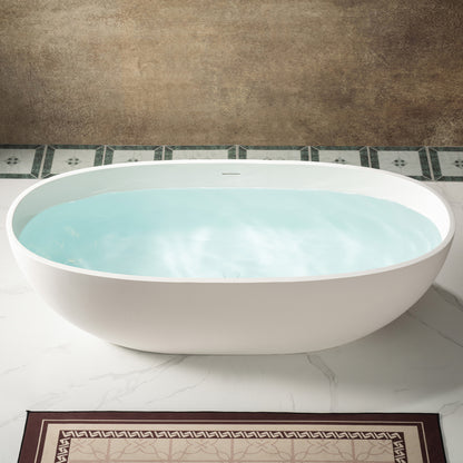 WOODBRIDGE 71" MST0805 | Luxury Contemporary Solid Surface Stone Resin Freestanding Bathtub | Matte White Modern Soaking Tub with Sleek Ergonomic Design