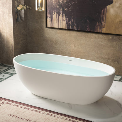 WOODBRIDGE 71" MST0805 | Luxury Contemporary Solid Surface Stone Resin Freestanding Bathtub | Matte White Modern Soaking Tub with Sleek Ergonomic Design