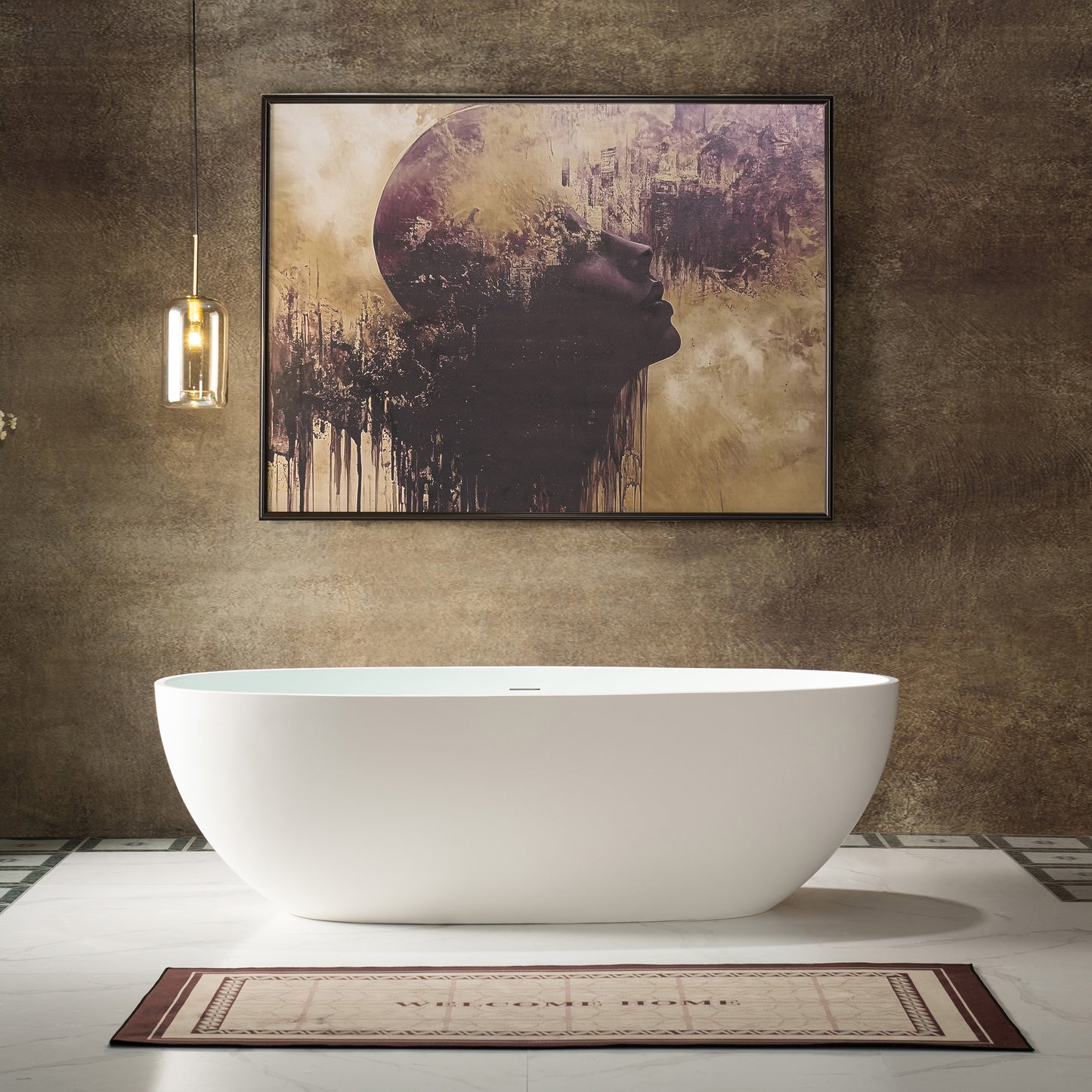 WOODBRIDGE 71" MST0805 | Luxury Contemporary Solid Surface Stone Resin Freestanding Bathtub | Matte White Modern Soaking Tub with Sleek Ergonomic Design