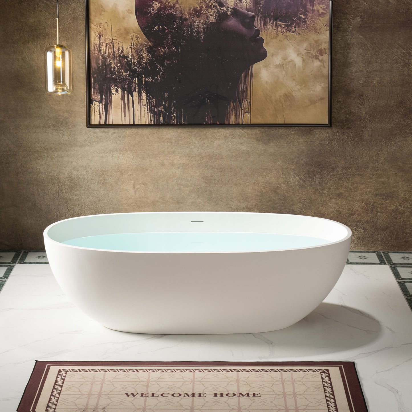 WOODBRIDGE 71" MST0805 | Luxury Contemporary Solid Surface Stone Resin Freestanding Bathtub | Matte White Modern Soaking Tub with Sleek Ergonomic Design