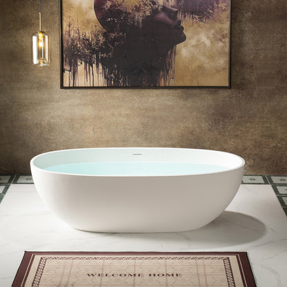 WOODBRIDGE 71" MST0805 | Luxury Contemporary Solid Surface Stone Resin Freestanding Bathtub | Matte White Modern Soaking Tub with Sleek Ergonomic Design
