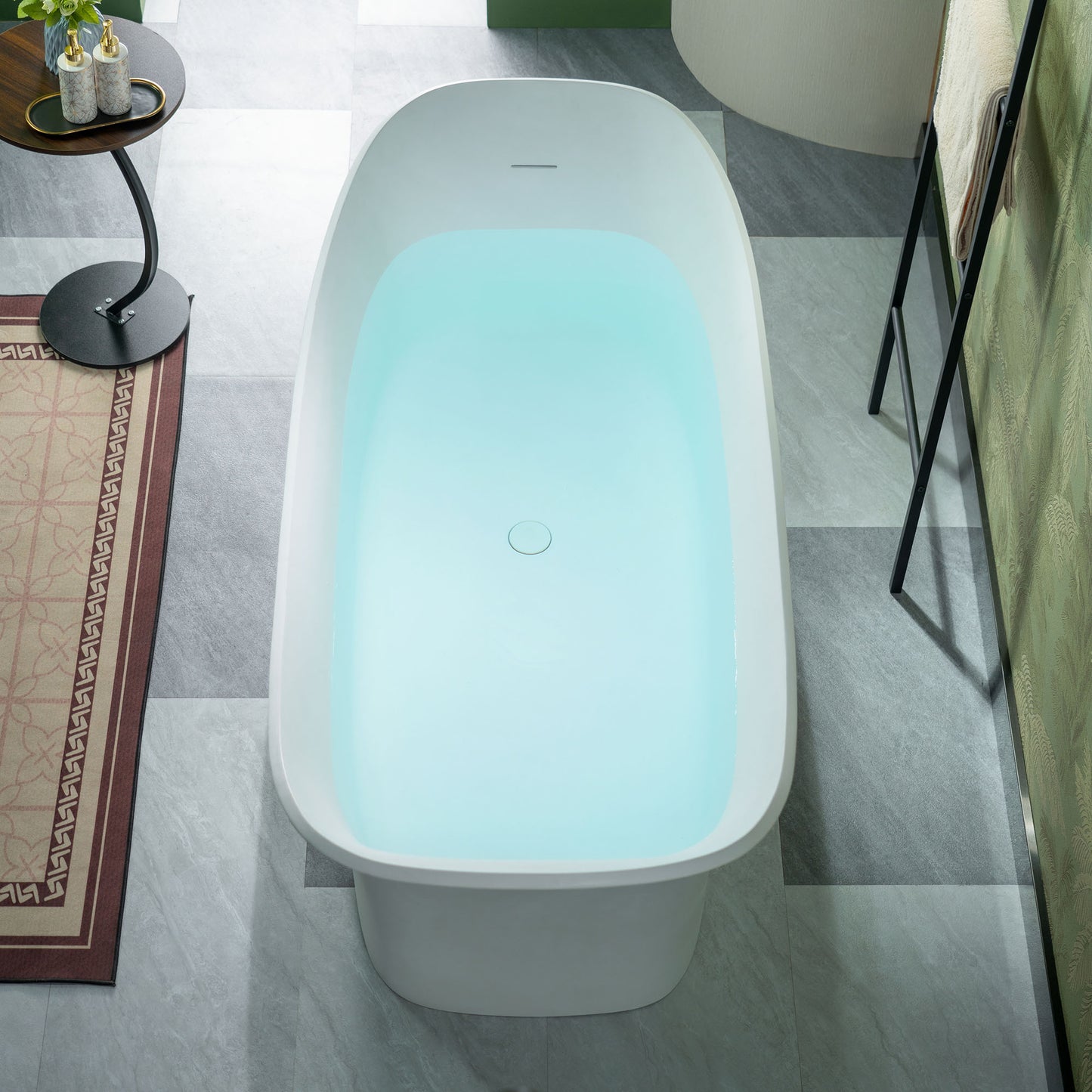 WOODBRIDGE 71" MST0806 | Luxury Contemporary Solid Surface Stone Resin Freestanding Bathtub | Matte White Modern Soaking Tub with Elegant Ergonomic Design