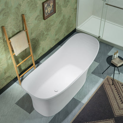 WOODBRIDGE 71" MST0806 | Luxury Contemporary Solid Surface Stone Resin Freestanding Bathtub | Matte White Modern Soaking Tub with Elegant Ergonomic Design