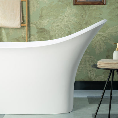 WOODBRIDGE 71" MST0806 | Luxury Contemporary Solid Surface Stone Resin Freestanding Bathtub | Matte White Modern Soaking Tub with Elegant Ergonomic Design