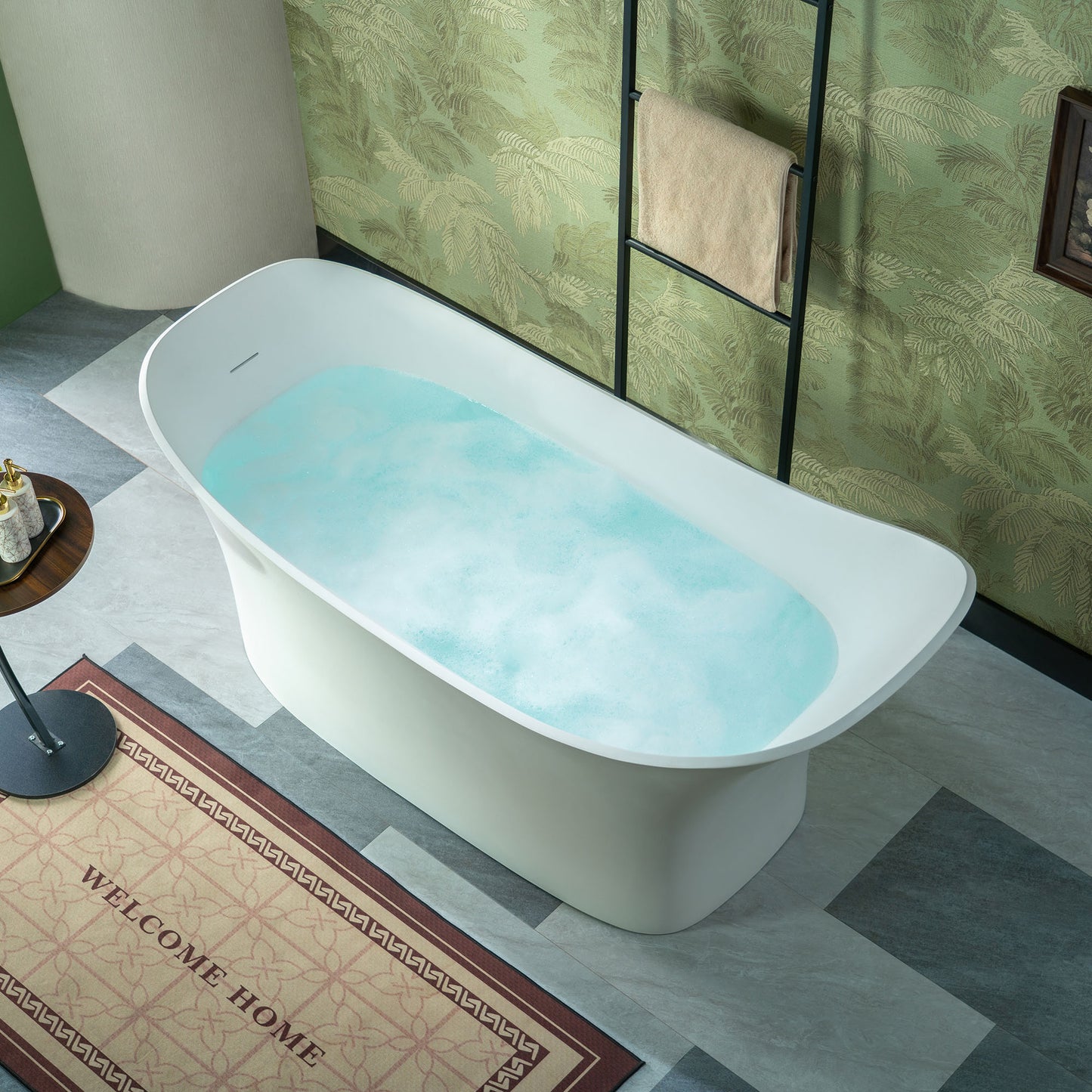 WOODBRIDGE 71" MST0806 | Luxury Contemporary Solid Surface Stone Resin Freestanding Bathtub | Matte White Modern Soaking Tub with Elegant Ergonomic Design